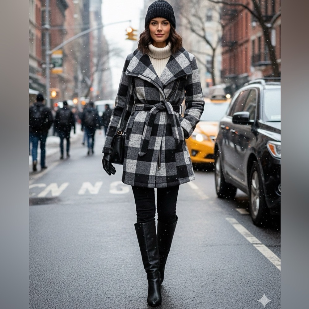 Steve Madden Black & Gray Winter Coat